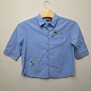 Mickey Mouse Unlimited Shirt Womens XL Blue Gingham Embroidered Vintage 90s